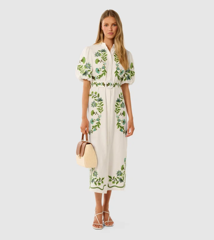 BETH Embroidered Midi Shirt Dress